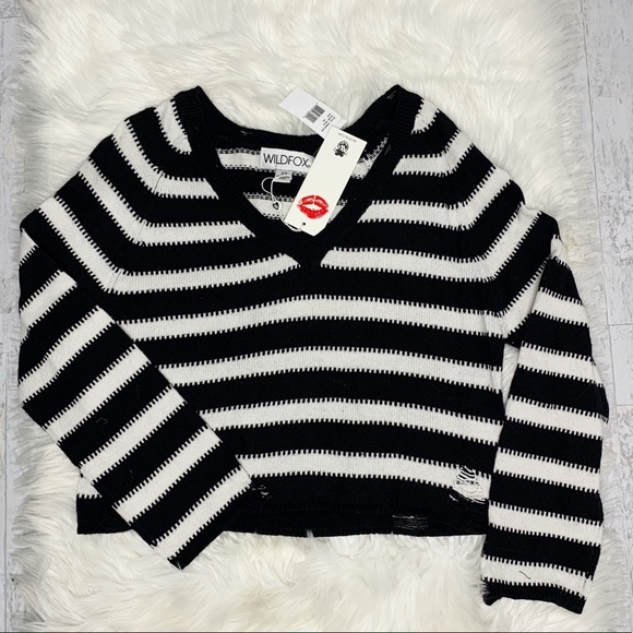 NEW Wildfox Leanne Sweater Distressed Striped - Picture 4 of 9